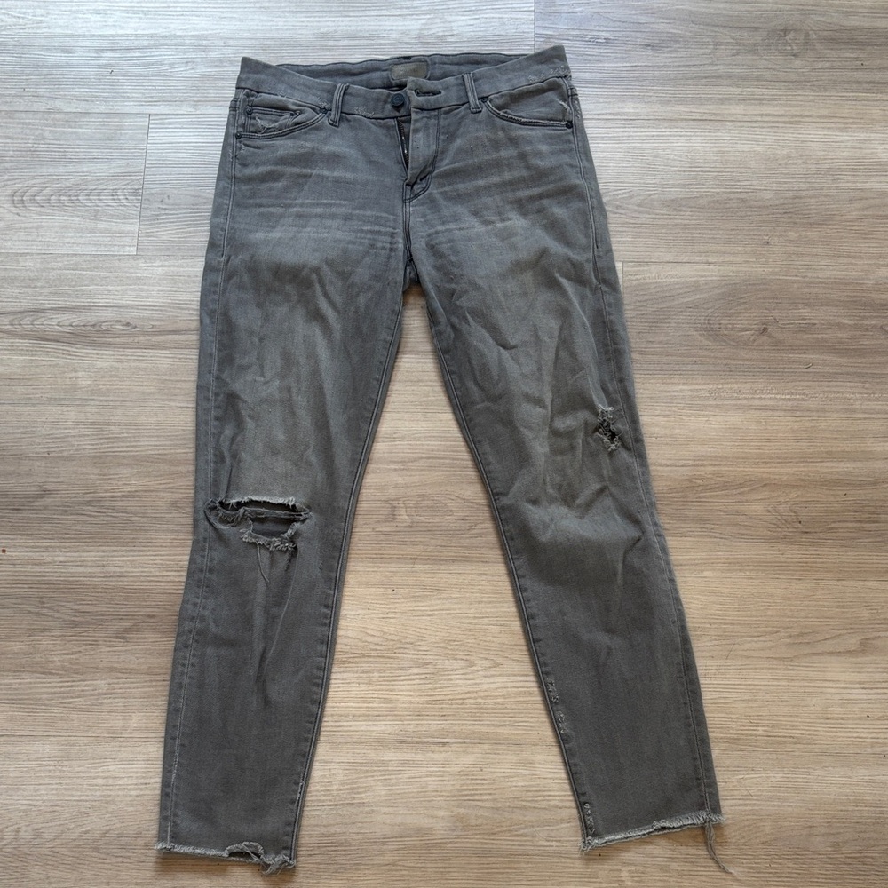 MOTHER Gray Distressed Skinny Jeans